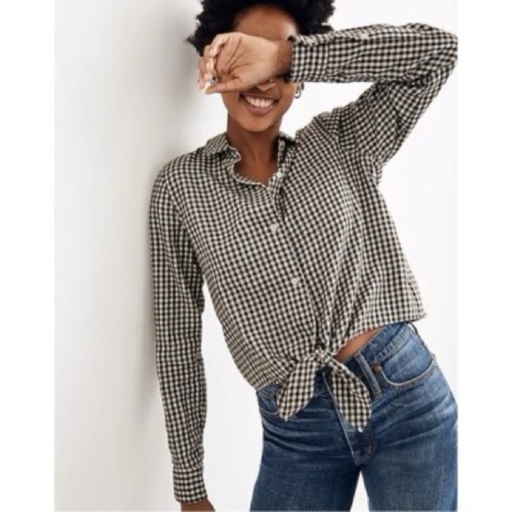 Madewell Flannel Tie-Front Shirt in Gingham Check